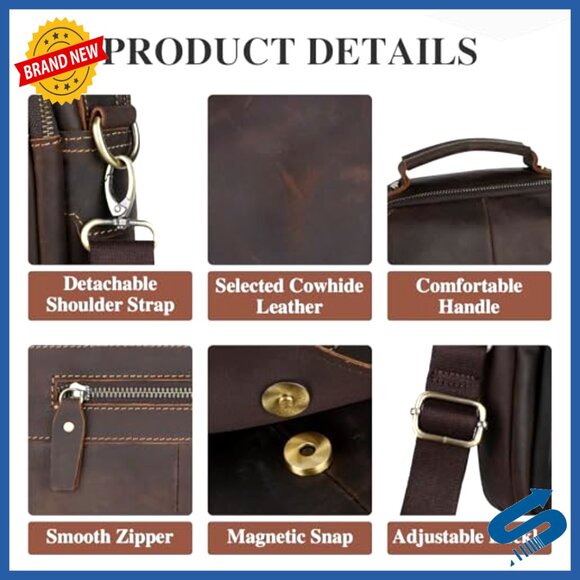 Genuine Leather Messenger Bag Crossbody Shoulder Bag for iPad Business Travel